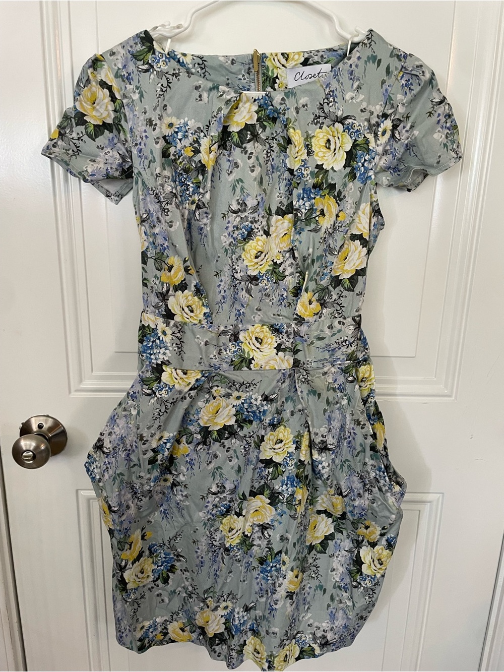 Closet 100% Cotton Yellow & Blue Floral Structured Pencil Dress